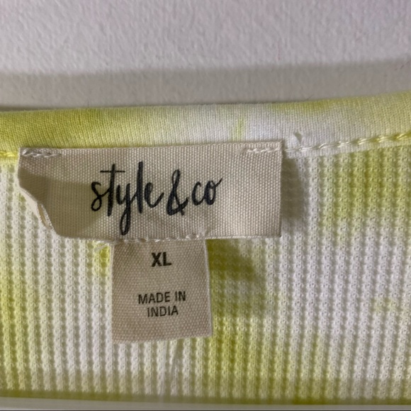 Style & Co Lime Tie Dyed Waffle Knit Henley Top NWT - Picture 7 of 9